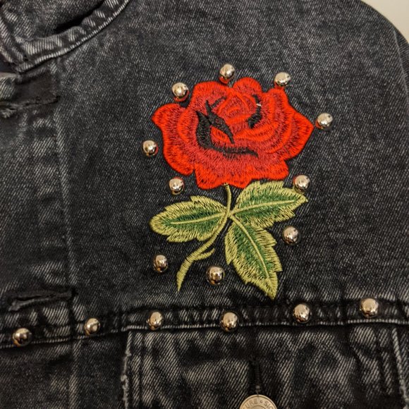 Floral Embroidered Studded Jean Jacket - Picture 4 of 6